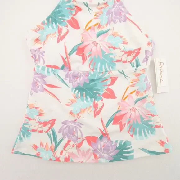 Raisins St. Croix Tankini Top Floral White Pink High Neck Ladder Back Small NWT - Picture 4 of 13